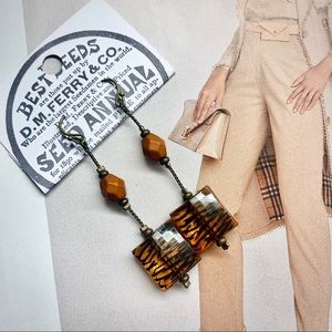 **Beaded Jewel Drop Tiger Striped Earrings**